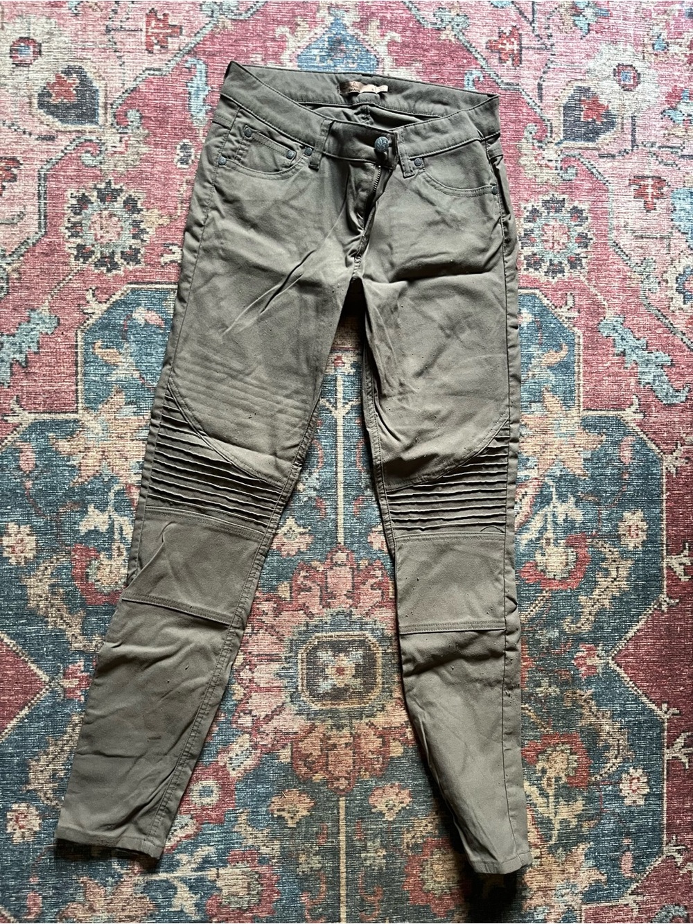 Prana Olive Cargo Moto-Style Ribbed Knee Pants